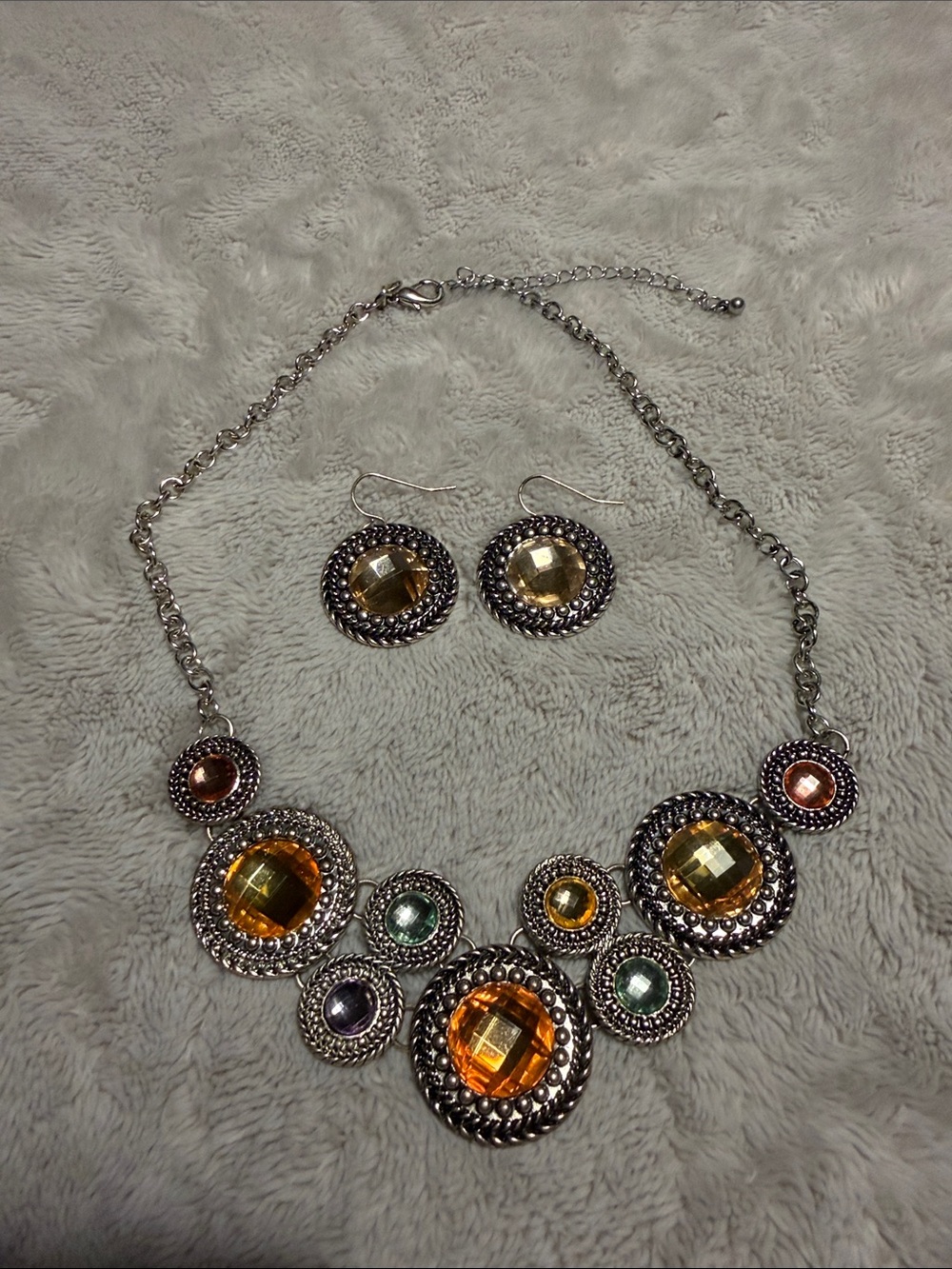 Multicolor Crystal Statement Necklace and Earring Set